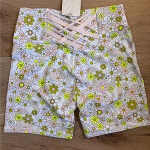 Brand New With Tags Fabletics Biker Shorts Floral